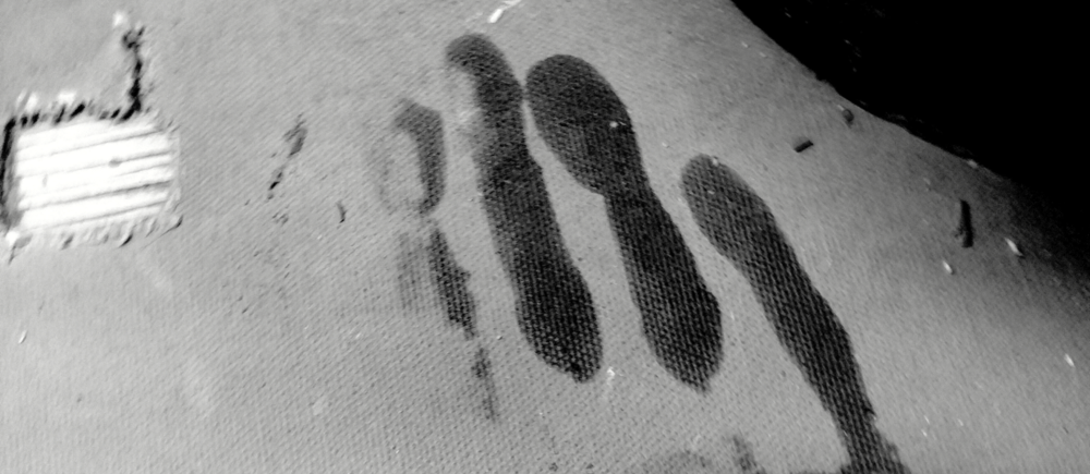 Wet handprint on cavnas, BW contrasted